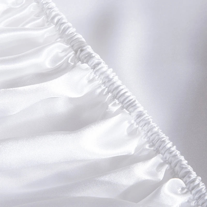 White High-End Rayon Satin 4pcs Fitted bed sheet Set Silky