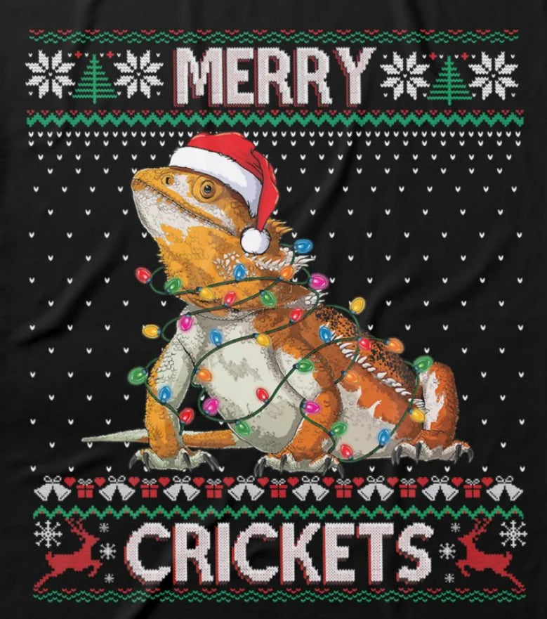 Merry Crickets Bearded Dragon Ugly Christmas Sweater T-Shirt 100% Cotton O-Neck Short Sleeve Casual Mens T-shirt Size S-3XL