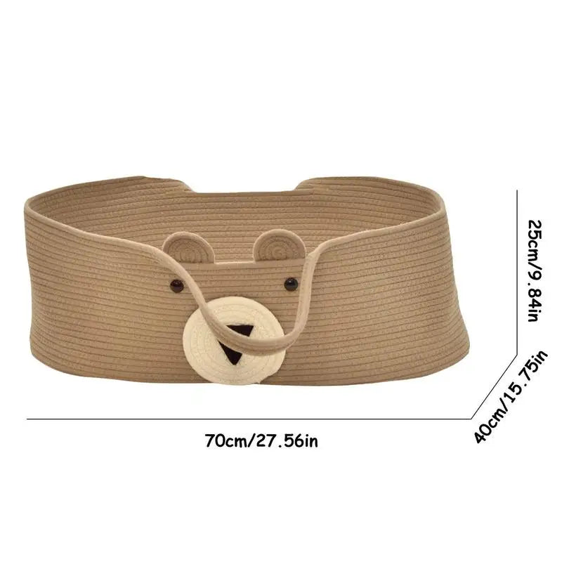 Moses Basket For Babies Cute Bear Pattern Handwoven Diaper Changing Basket Multifunctional Foldable Portable Babies Essentials