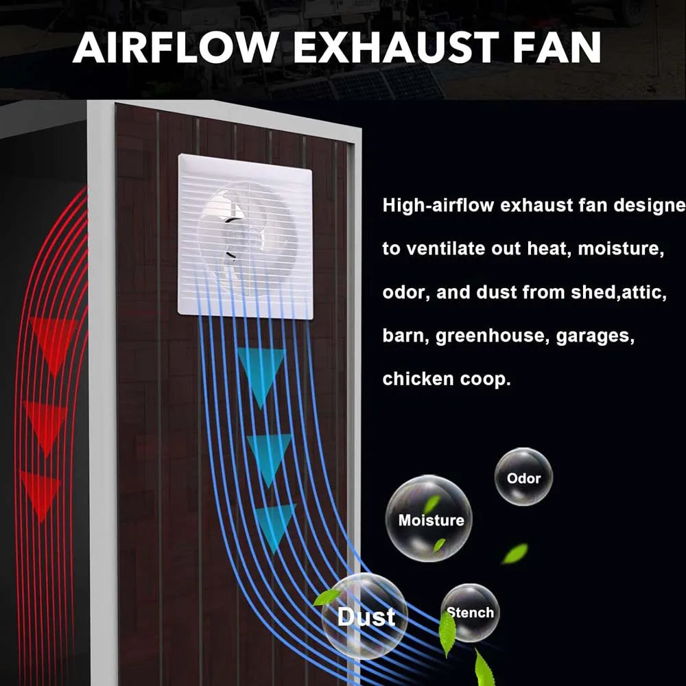 Solar Powered Fan 20W Solar Panel with Bracket 8" Solar Fan with Longer Wire Waterproof Strong Airflow with Assembly Accessories