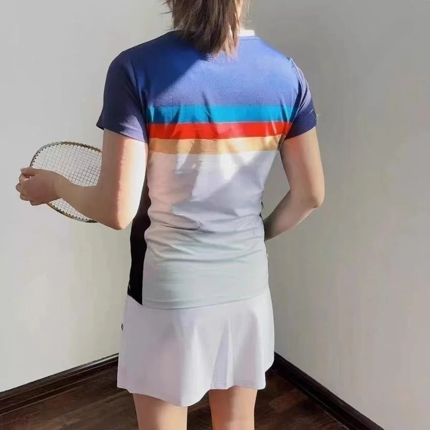 Custom YY badminton T-shirt men's and women's tennis wear half sleeve V-neck quick dry breathable can print LOGO