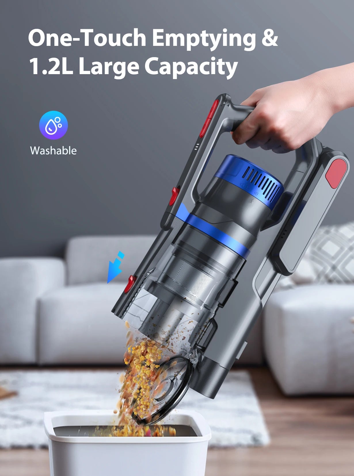 55 Mins 36KPA Suction Power 450W Cordless vacuum cleaners for pet home appliance 1.2L Dust Cup Removable Battery Handheld JR500