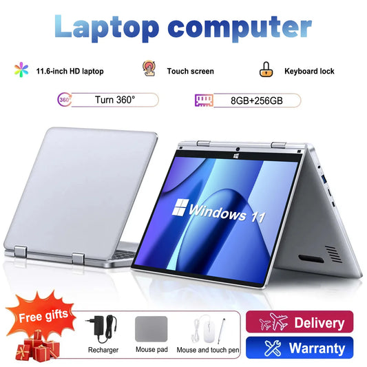 Tablet Laptop 2-in-1 N4020 11.6"IPS Ultra HD Celeron N4020 2.80 GHz 8GB DDR4 to 256GB SSD Gaming Office Windows 11 Laptop