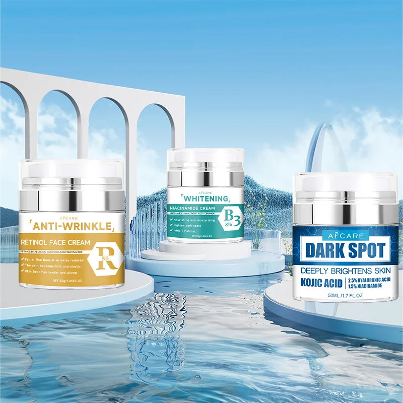 3 Boxes Kojic Acid Retinol Niacinamide Face Moisturizer Cream For Women Men Wrinkles Dark Spot Skin Care Day Night