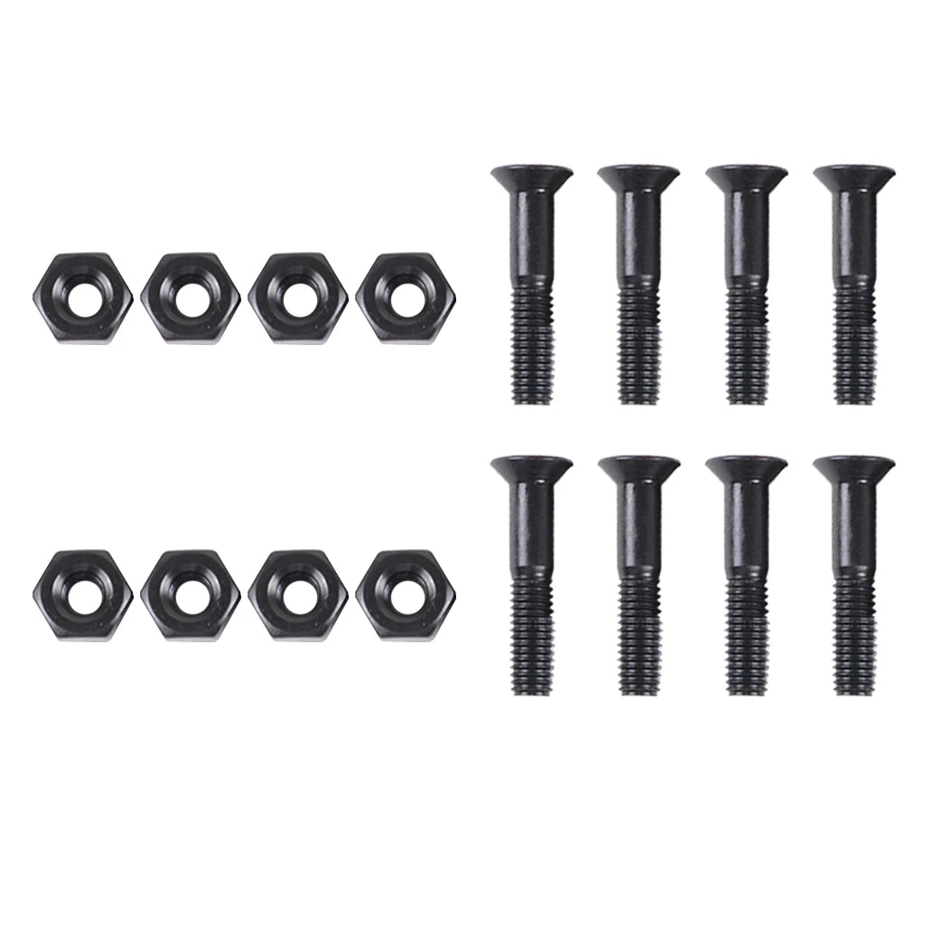 8 Pieces Skateboard 25mm Truck Bolts Screws with Nuts Set Hardware Truck Screws Skateboard Skate Board Accessories- Black
