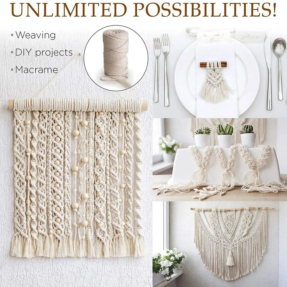 Macrame Cord 1/2/3/4/5/6/8/10mm Natural Cotton Twisted Macrame Rope String DIY Craft Knitting Making Plant Hangers Wall Hangings