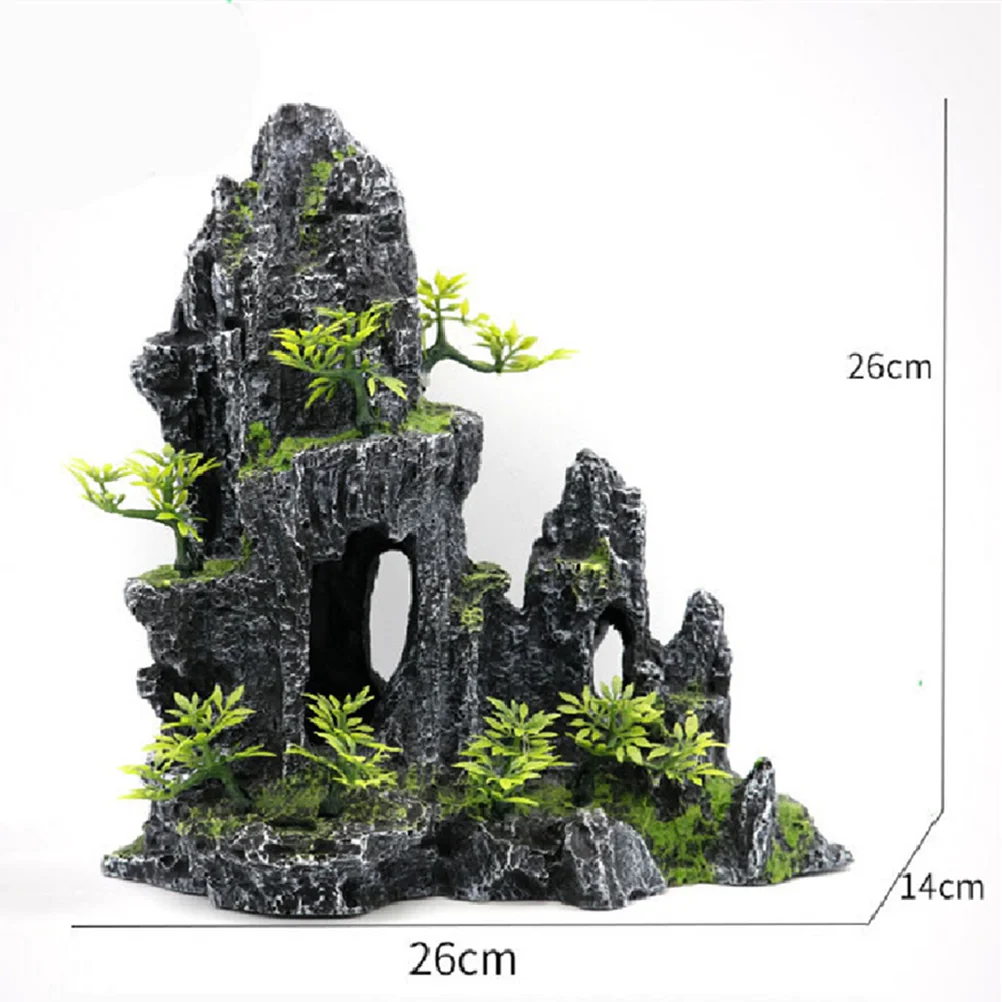 Fish Tank Landscape Decoration Artificial Resin Rockery Aquarium Decor Ornament Fake Tree Jungle Bird House Aquarium Accessories