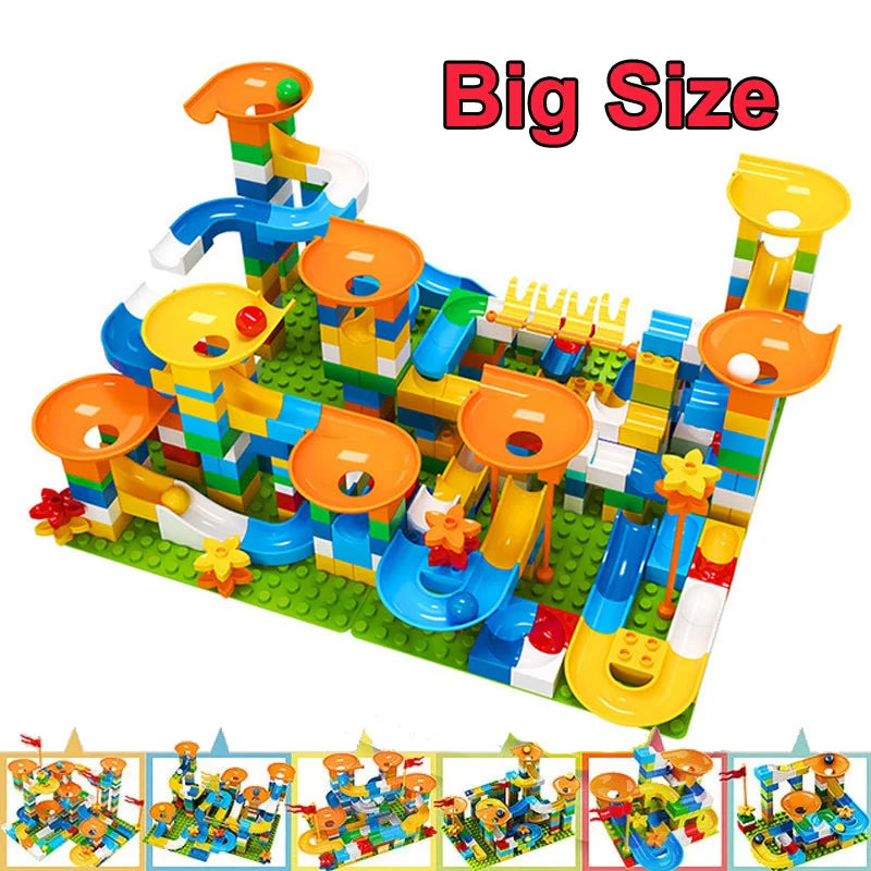 86-344pcs Marble Race Run Track Large Basic Building Block Funnel Slide Blocks DIY Big Bricks Toys For Children Educational