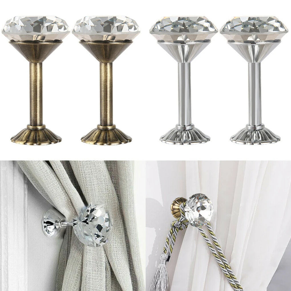 2pcs Shiny Rhinestone Curtain Hook Tieback Wall Mounted Hanging Home Bedroom DIY Decoration Zinc Alloy Exquisite Diamond