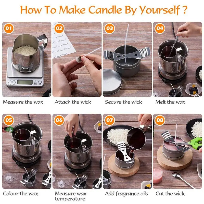 1 Set Candle Making Kit Pouring Pot Wicks Sticker Diy Candle Fixator Craft Tools Diy Handmade Wax Candles with for Wedding Party