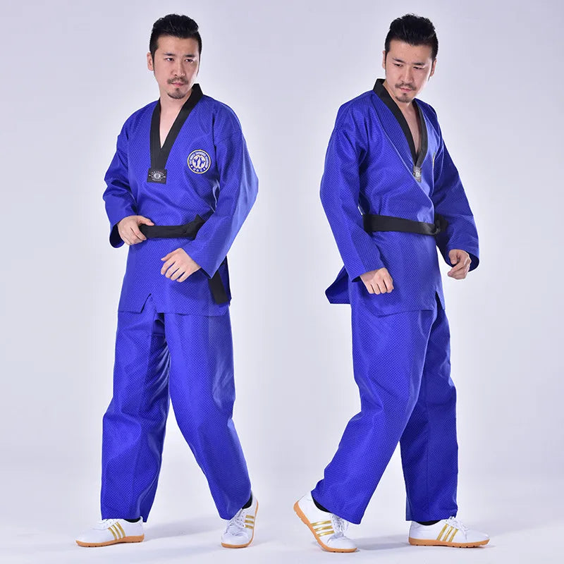Blue Taekwondo Uniform Colors Unisex Coach Suit Men Black Yellow Belt Karate Judo Dobok Women WTF Clothes Long Sleeve Kids TKD