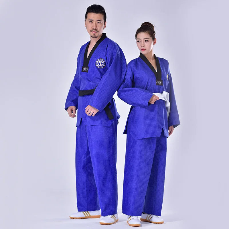 Blue Taekwondo Uniform Colors Unisex Coach Suit Men Black Yellow Belt Karate Judo Dobok Women WTF Clothes Long Sleeve Kids TKD