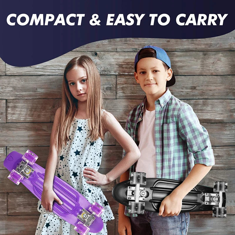 Jusenda Skateboard 22in Mini Cruiser Children's Penny Board Pastel Longboard Fish Skate Board Flashing Wheels Banana Skateboard