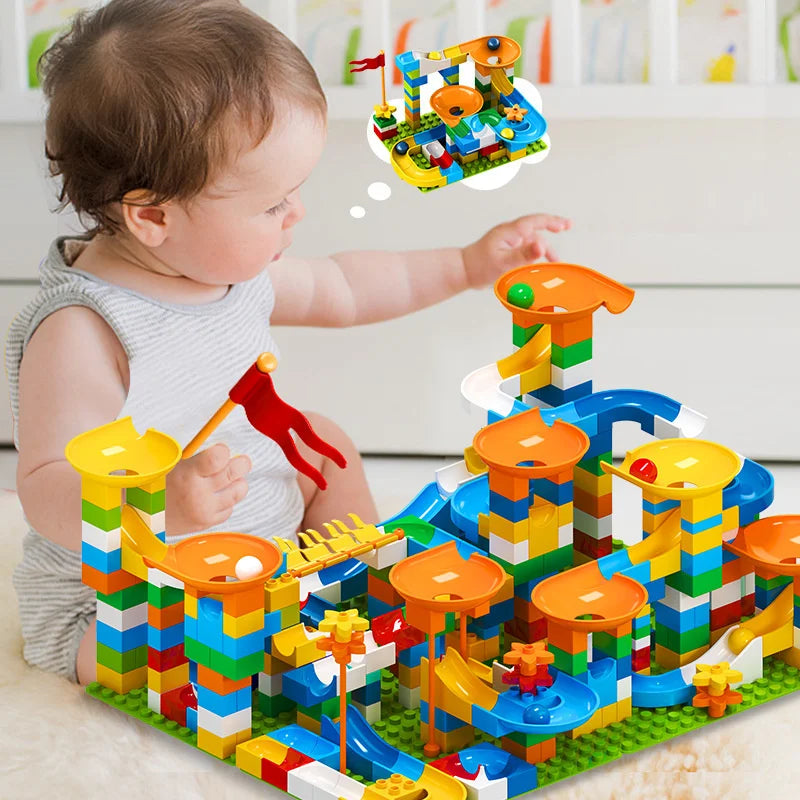 86-344pcs Marble Race Run Track Large Basic Building Block Funnel Slide Blocks DIY Big Bricks Toys For Children Educational