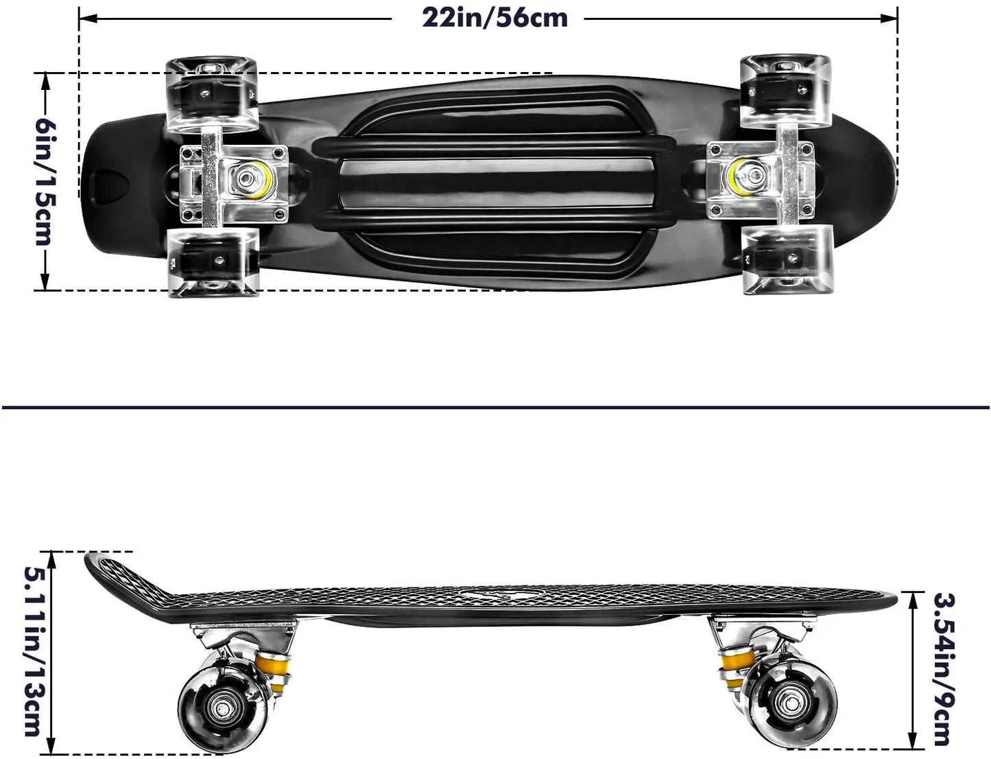 Jusenda Skateboard 22in Mini Cruiser Children's Penny Board Pastel Longboard Fish Skate Board Flashing Wheels Banana Skateboard