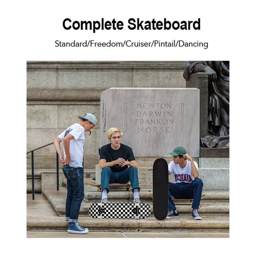 Outdoor Skateboard 7-layer Maple Rocker Board 4 Wheels Teenager Adult Figure Skating Street Double Up Board Black White Grid