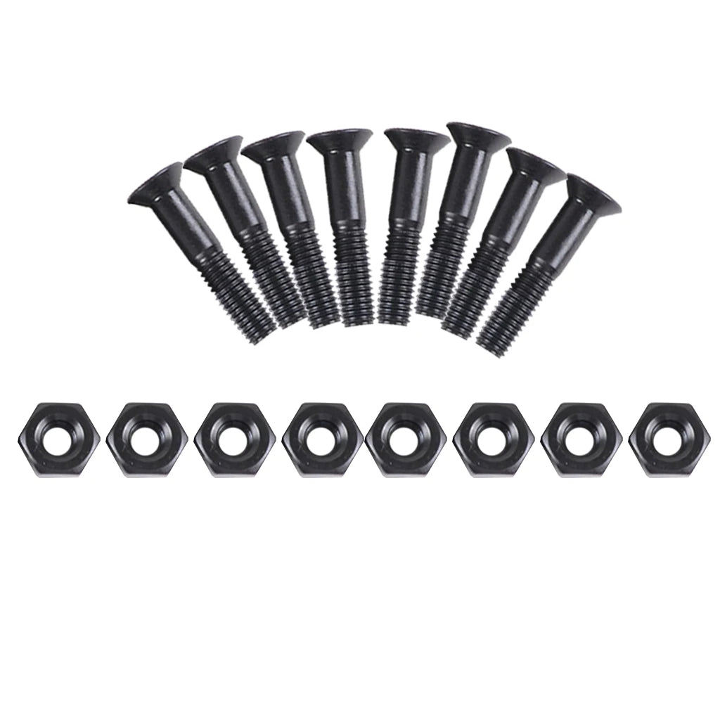 8 Pieces Skateboard 25mm Truck Bolts Screws with Nuts Set Hardware Truck Screws Skateboard Skate Board Accessories- Black