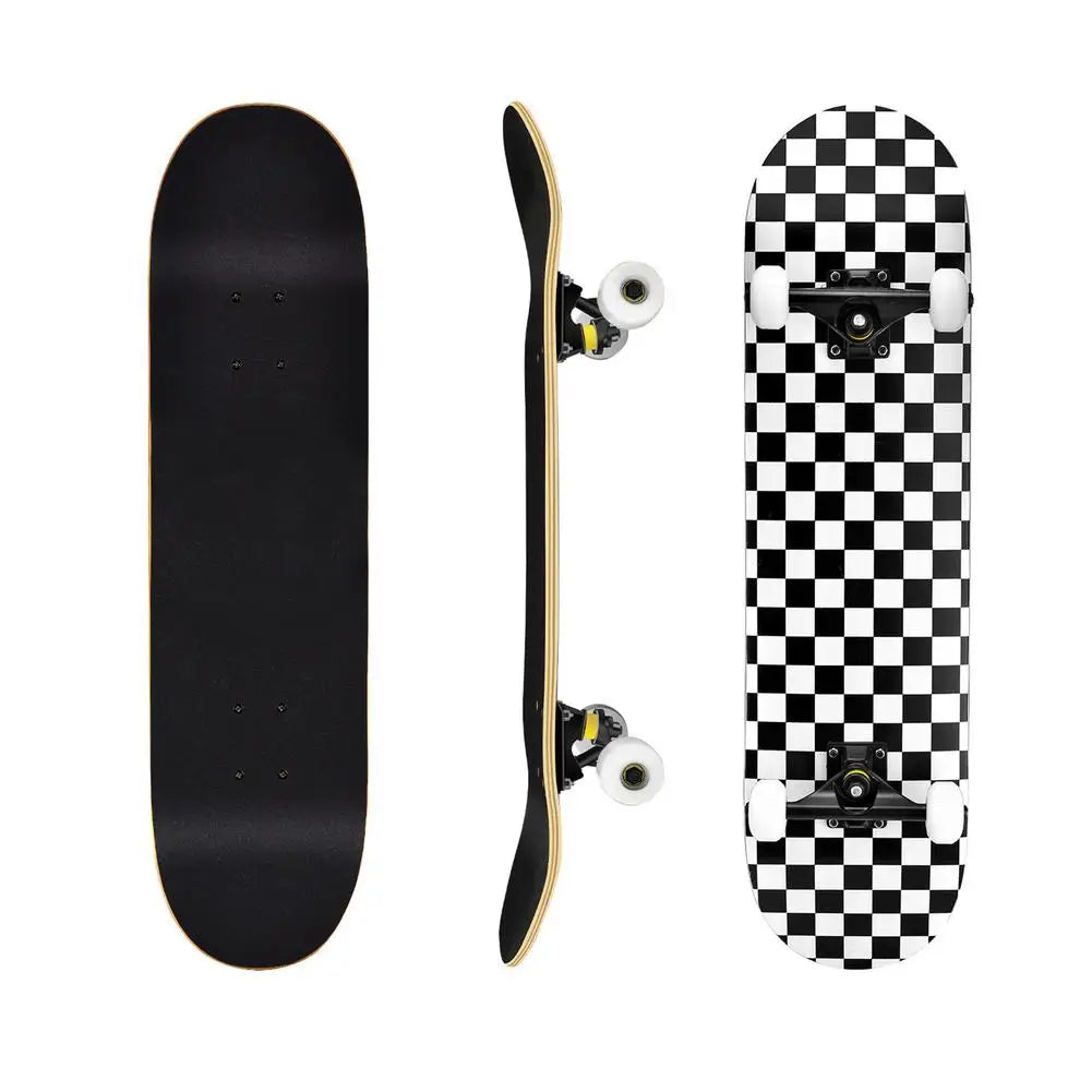 Outdoor Skateboard 7-layer Maple Rocker Board 4 Wheels Teenager Adult Figure Skating Street Double Up Board Black White Grid