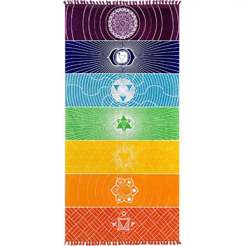 Rainbow Boho Beach Mat Mandala Blanket Striped Wall Hanging Tapestry Scarf Yoga Mat DIN889