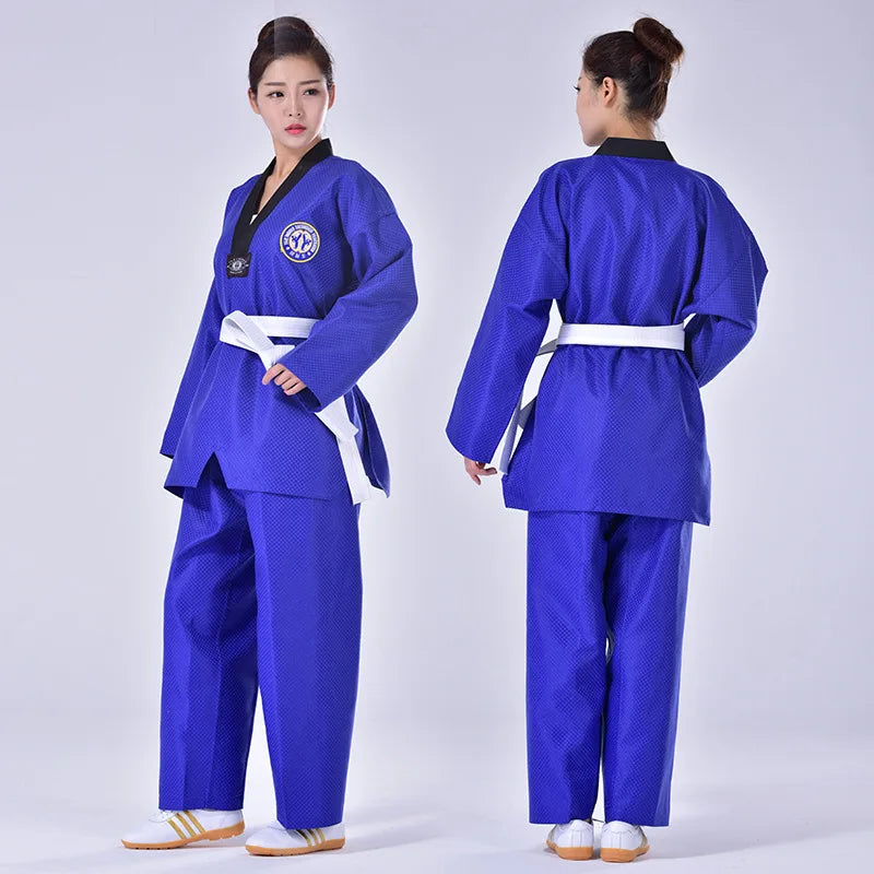 Blue Taekwondo Uniform Colors Unisex Coach Suit Men Black Yellow Belt Karate Judo Dobok Women WTF Clothes Long Sleeve Kids TKD