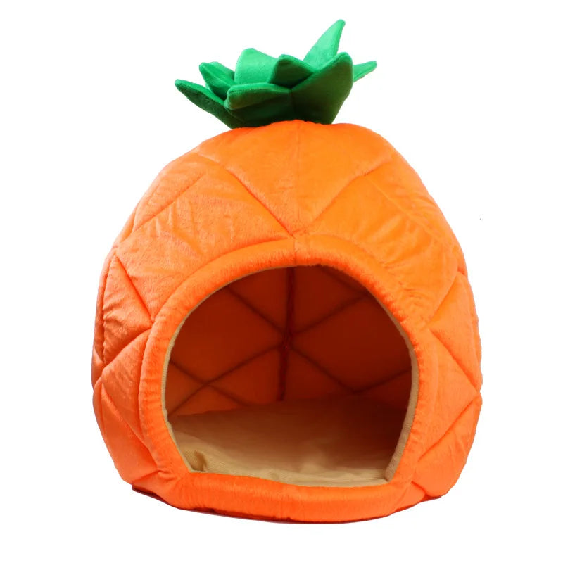 New Creative Plush Small Pet Bed House Banana Pineapple Strawberry Shape Soft Dog Cat Kennel Cage Comfortable Banana Cat Bed