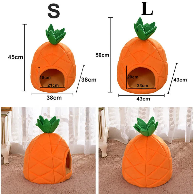 New Creative Plush Small Pet Bed House Banana Pineapple Strawberry Shape Soft Dog Cat Kennel Cage Comfortable Banana Cat Bed