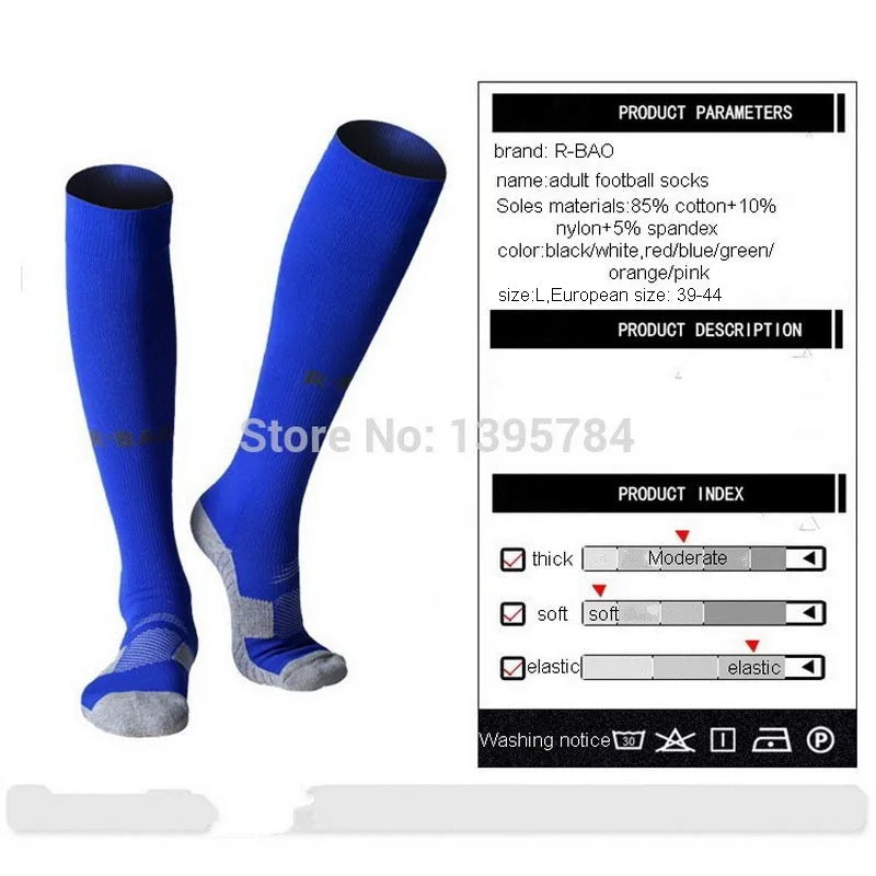 R-BAO 1 Pair Cotton Long Soccer Socks Non-slip Sport Football Ankle Leg Shin Guard Compression Protector For Men 39-44