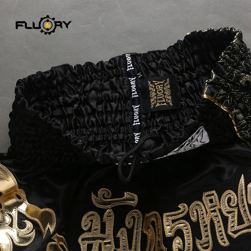 Fluory printing Fight shorts Boxing Shorts embroidery  patches Muay thai shorts