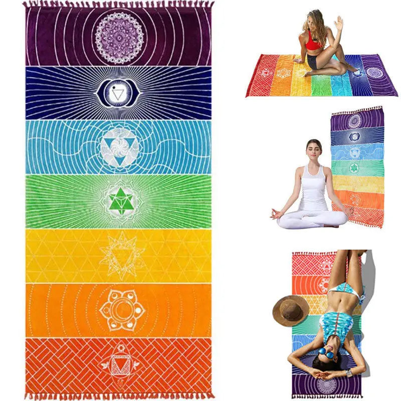 Rainbow Boho Beach Mat Mandala Blanket Striped Wall Hanging Tapestry Scarf Yoga Mat DIN889