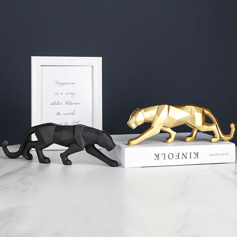 Resin Leopard Statue Modern Abstract Geometric Style Animal Panther Figurine Home Office Desktop Ornaments Decoration Sculpture