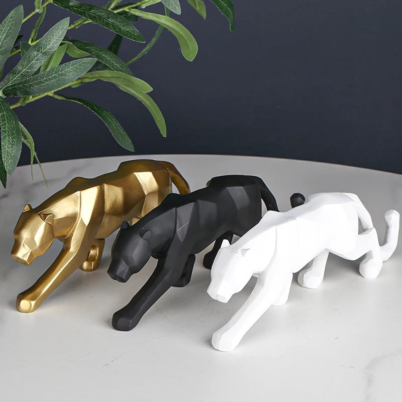 Resin Leopard Statue Modern Abstract Geometric Style Animal Panther Figurine Home Office Desktop Ornaments Decoration Sculpture