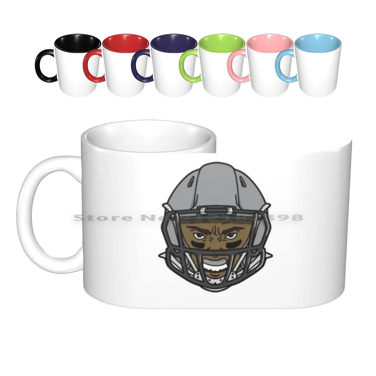 Football Player With Helmet Ceramic Mugs Coffee Cups Milk Tea Mug American Football Cartoon Helmet Cool Fun Sport Sports Icon