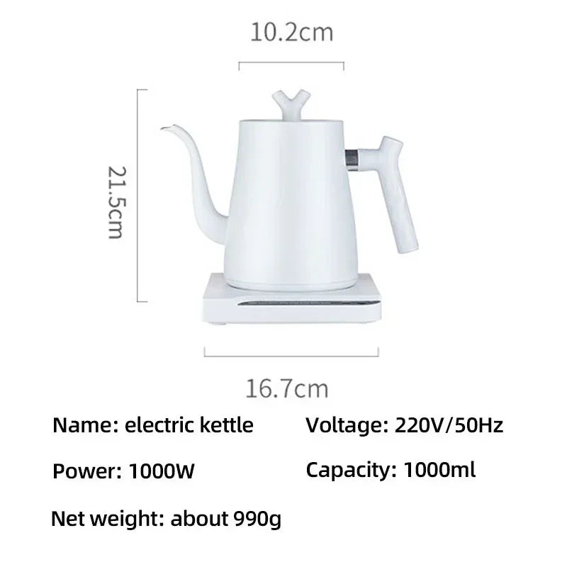 1000W Gooseneck Electric Kettle Hand Brewing Coffee Pot Teapot 1.0L Slender Mouth Pot Kettle Temperature Control Water Jug 220V