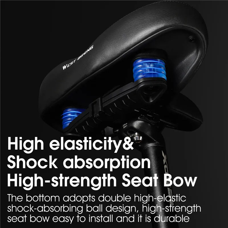 WEST BIKING Comfortable Wide Bicycle Seat Soft Cushion Shock-Absorbing Ergonomic MTB Electric Bike Saddle With 9 Modes Taillight