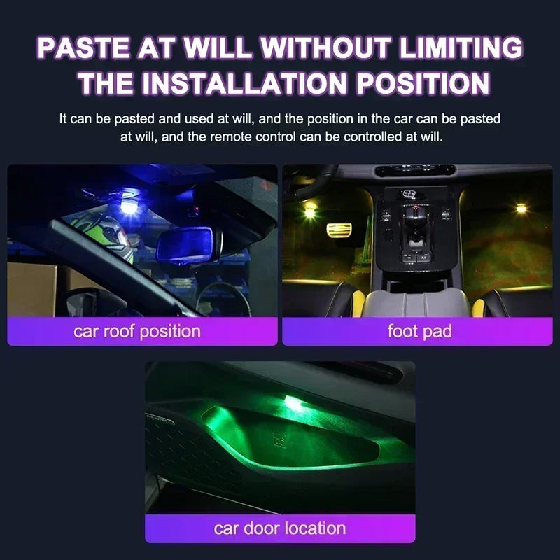 LED Car Interior Ambient Light Remote Control Decoration Auto Roof Foot Atmosphere Lamp Bicycle Tail Light  Wireless Adhesive