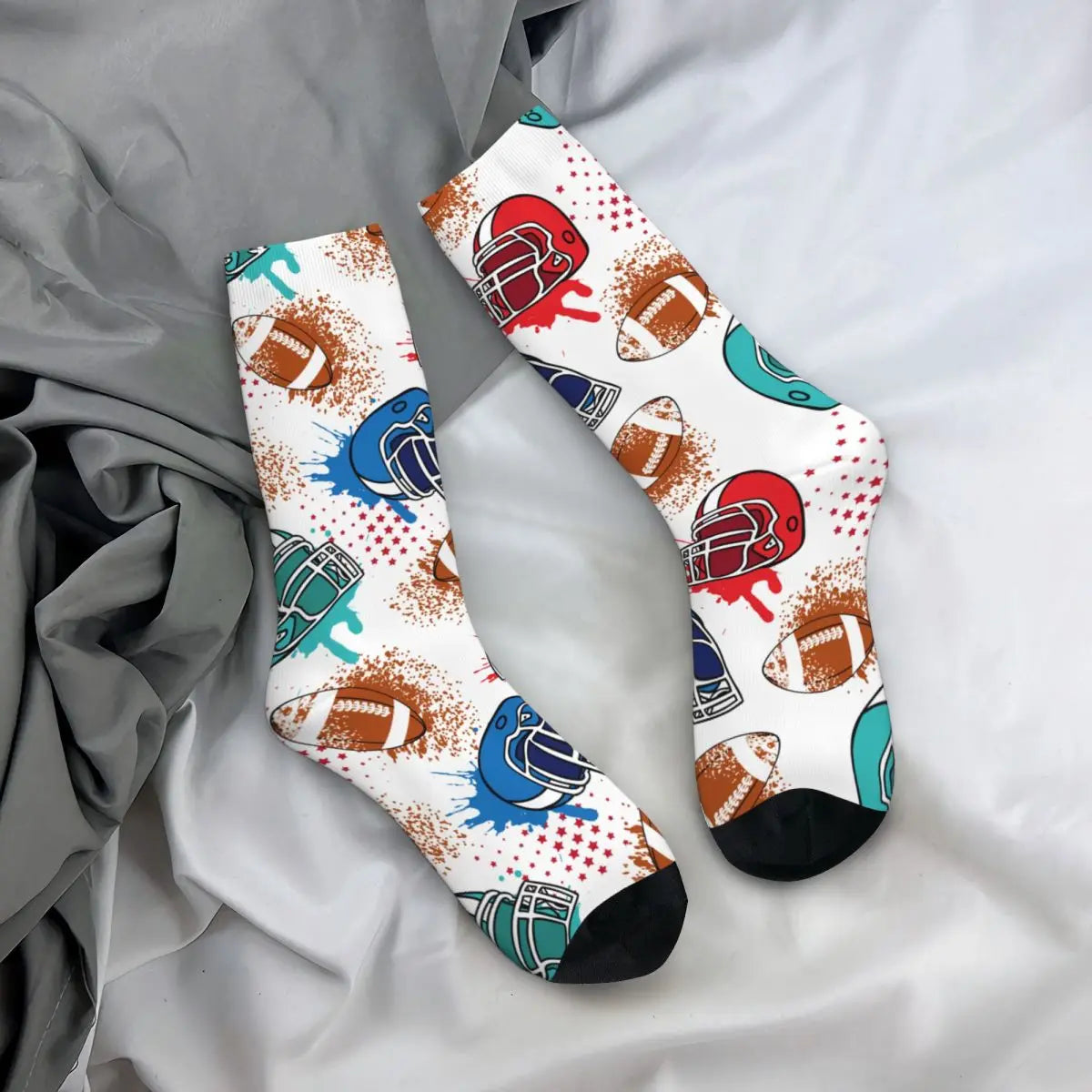 American Football Player Helmet Theme Design All Season Socks Merch for Women Cozy Crew Socks