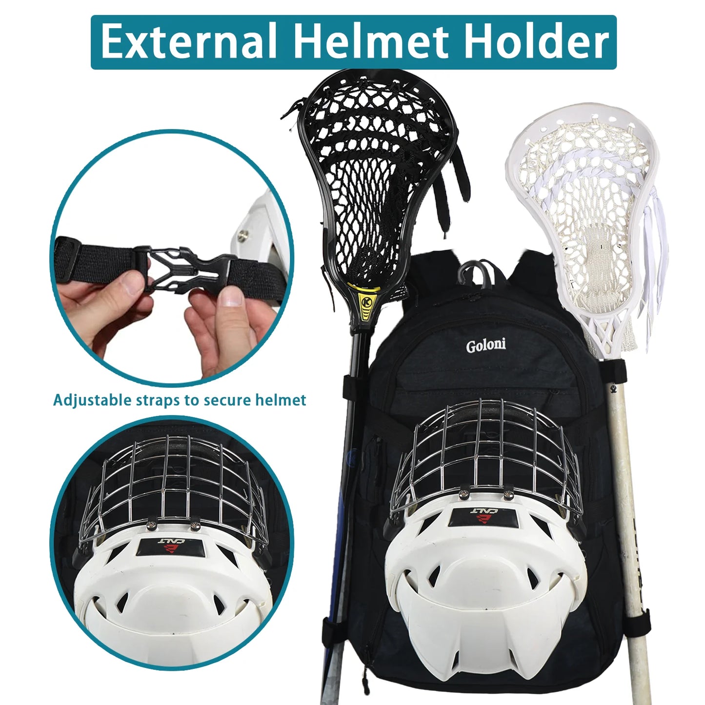 Large Lacrosse Equipment Backpack with Two Sticks holder and Separate Cleats Compartment Field Hockey Bag