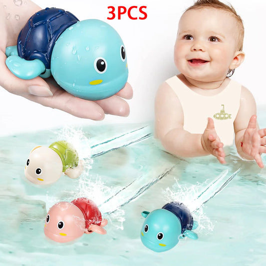 3PCS Baby Bath Toys Cute Swimming Turtles Clockwork Play Baby Wind-up Toys