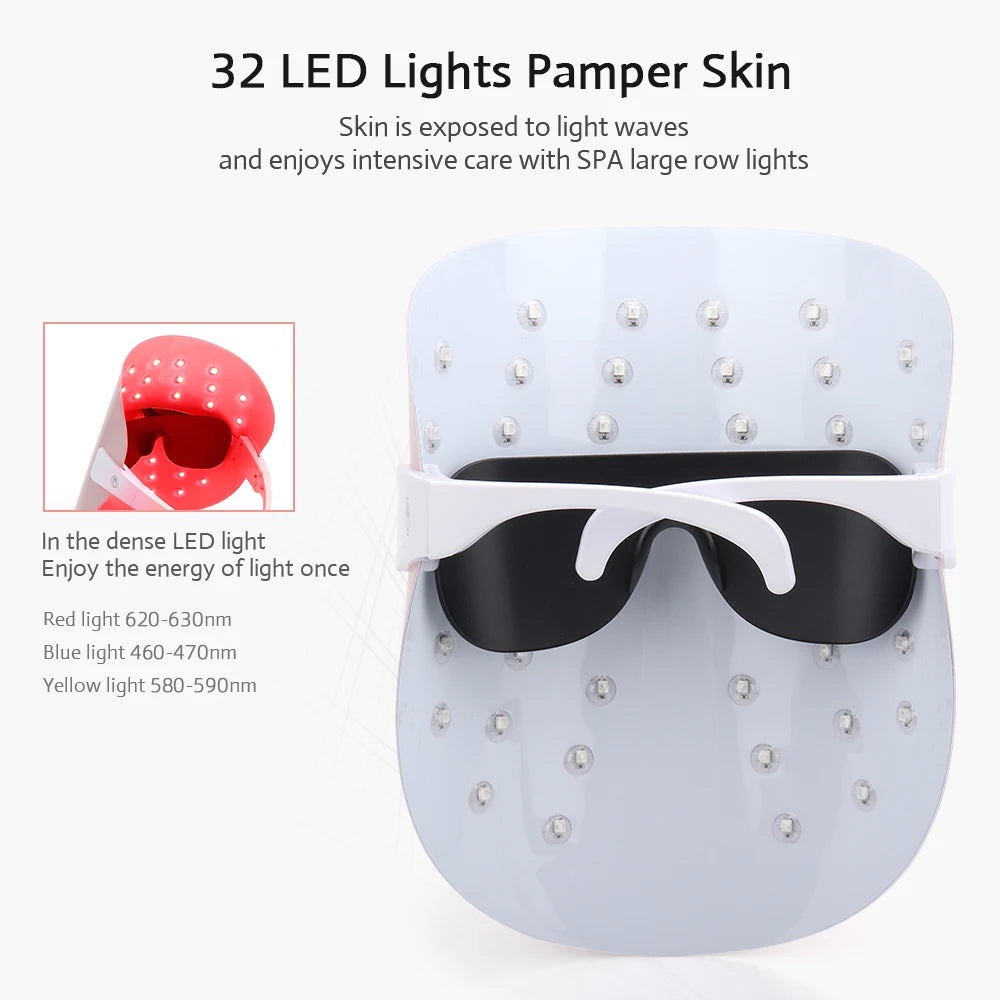 LED Facial Mask Led Light Photon Therapy 3 Colors Light Facial Beauty Device for Skin Rejuvenation Wrinkles Removal Anti-Aging