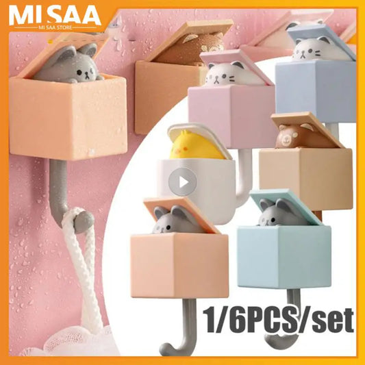 Cute Wall Hooks Key Holder Door Hanging Self Adhesive Wall Hanger Cartoon Cat Shape Hook For Kids Room Decor Home Accessories