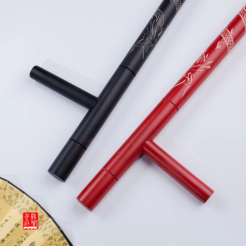 Double Dragon Wooden Crutch T-shaped Twist Floating Duckweed Twist Oriental Stick Chinese Kung Fu Martial Arts Fitness Equipment