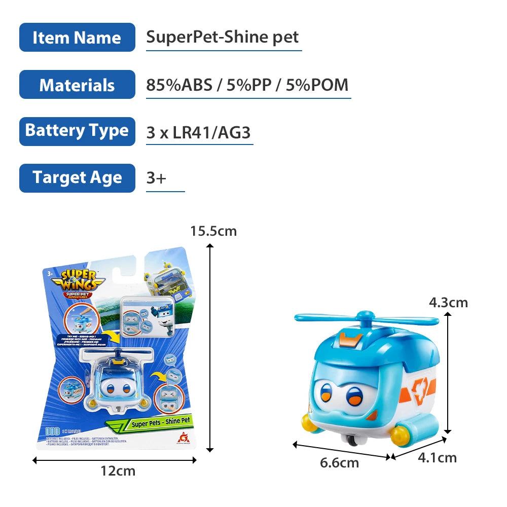 Super Wings Super Pet-Shine Pet Stackable Kid With Lights Wheels Can Change Emotion Action Figures Toy Christmas Birthday Gift