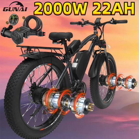 EU STOCK 2000W Electric Motorcycle Bicycle Dual Motor, GUNAI 26Inch Off-road Fat Tyre with 48V 23AH Battery Adult Electric Bike