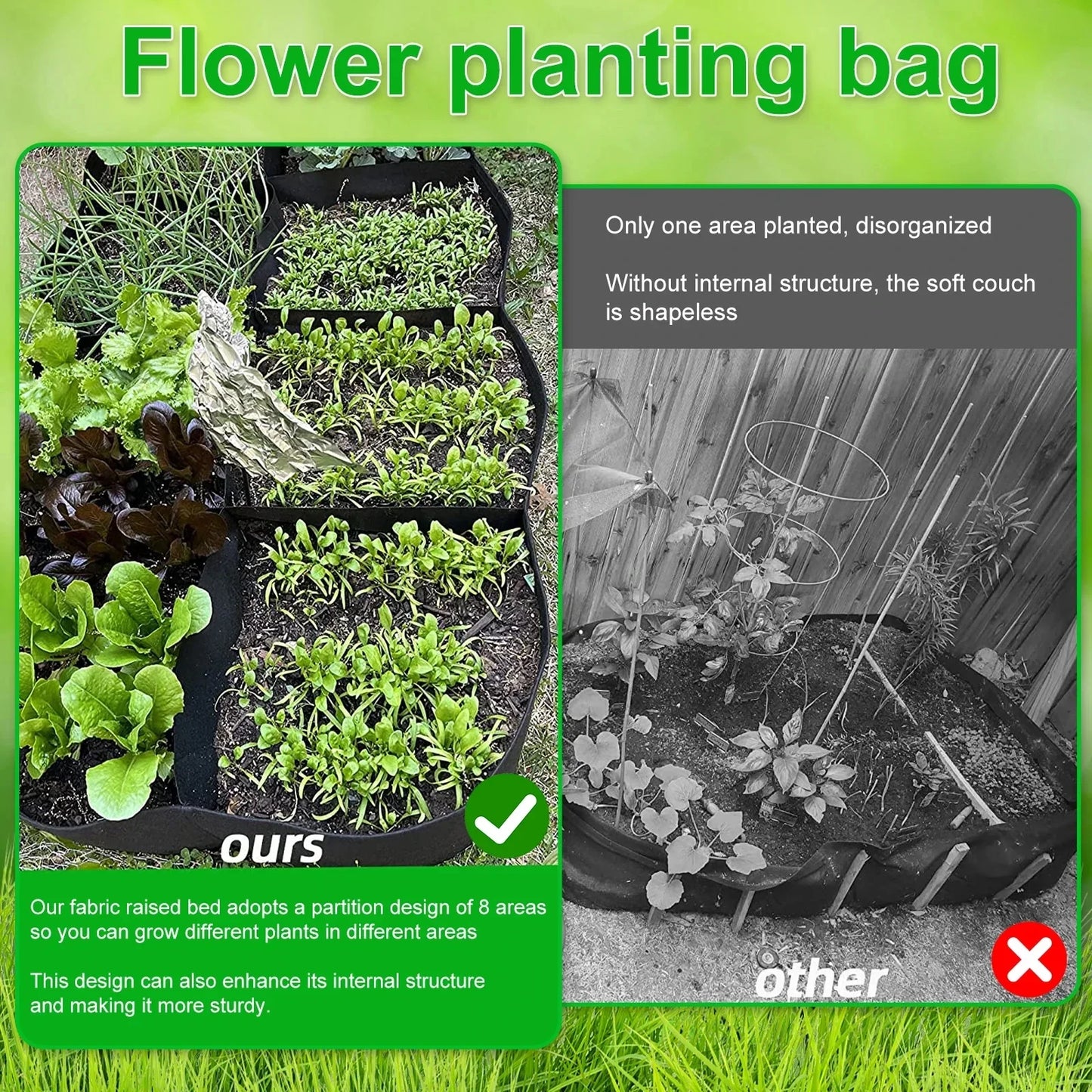 1Pcs Garden Planting Bed 1/4/8 Grids Reusable Fabric Garden Bags Portable Rectangle Grow  Large Vegetable Planting Bag for Yard