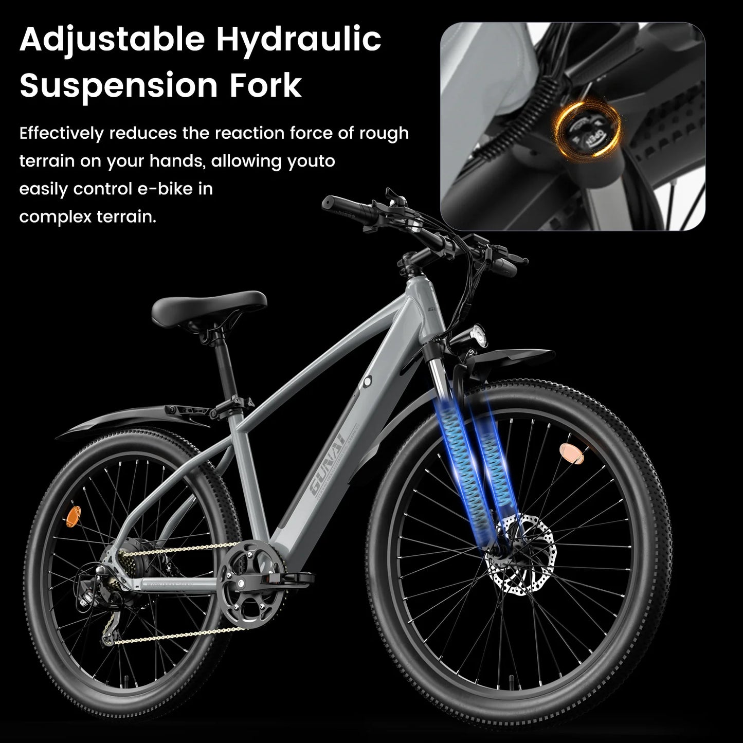 GUNAI 750W Electric Bicycle Motor, 27.5Inch Off-road Tire Adult Mountain Electric Bike with 48V 10Ah Battery, Mudguard, EU Stock