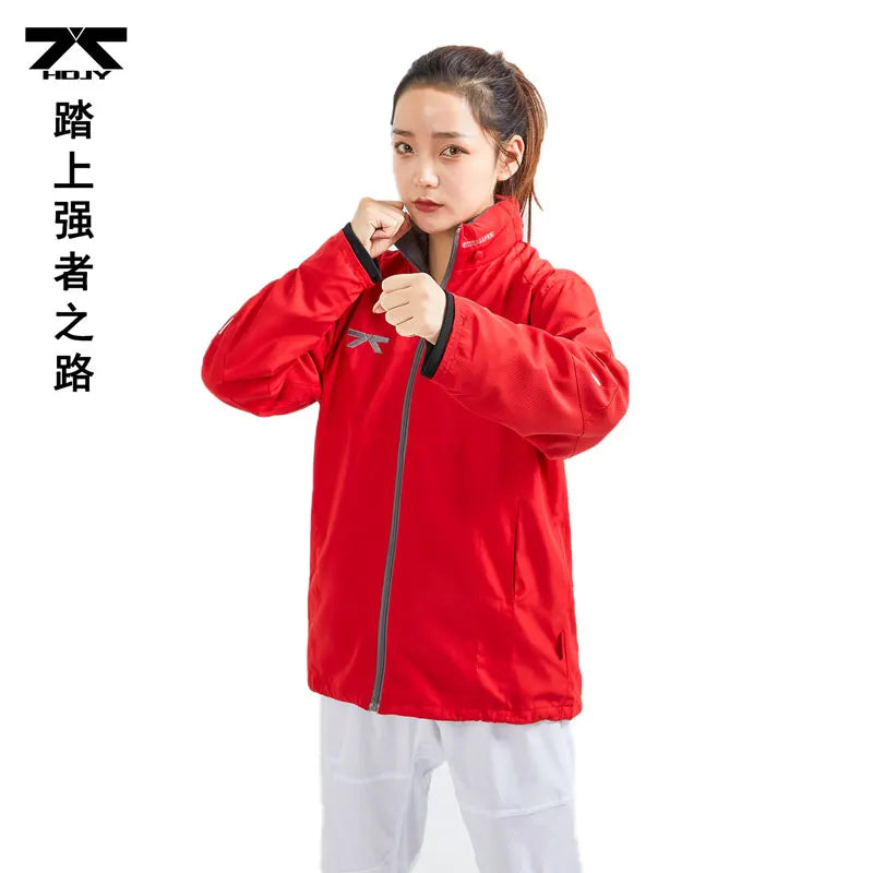 2023  Windproof Taekwondo Sportswear Jacket Spring and Autumn Adult and children's Red Black Standing Collar Can be Customized