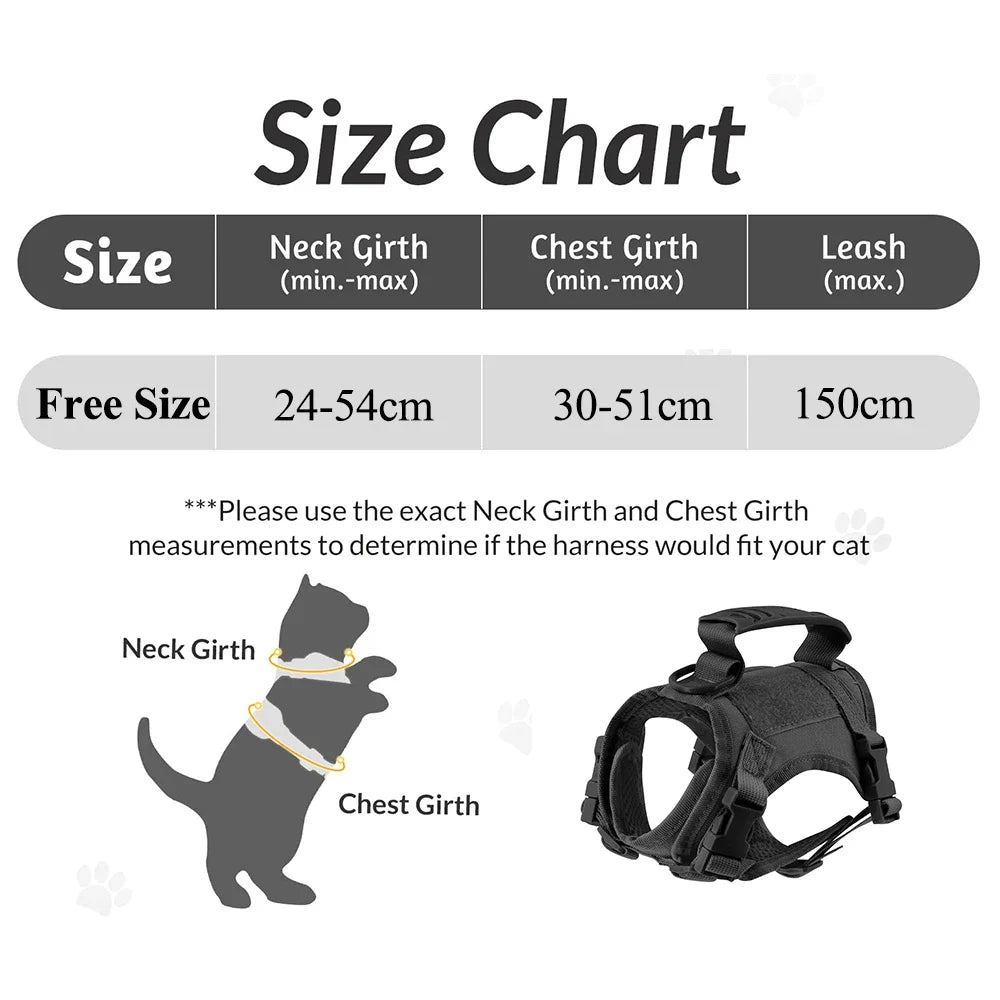 Tactical Harness Vest Collar Adjustable Vest with Handle Strap Training Walking Safety Harness and Leash Set For Cat Samll Dog