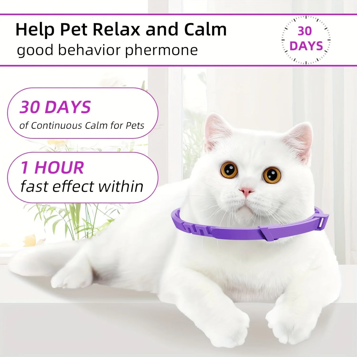 Soothe & Comfort Your Cat: 4-Pack Adjustable Calming Pheromone Collars with Safety Breakaway - Fits All Sizes