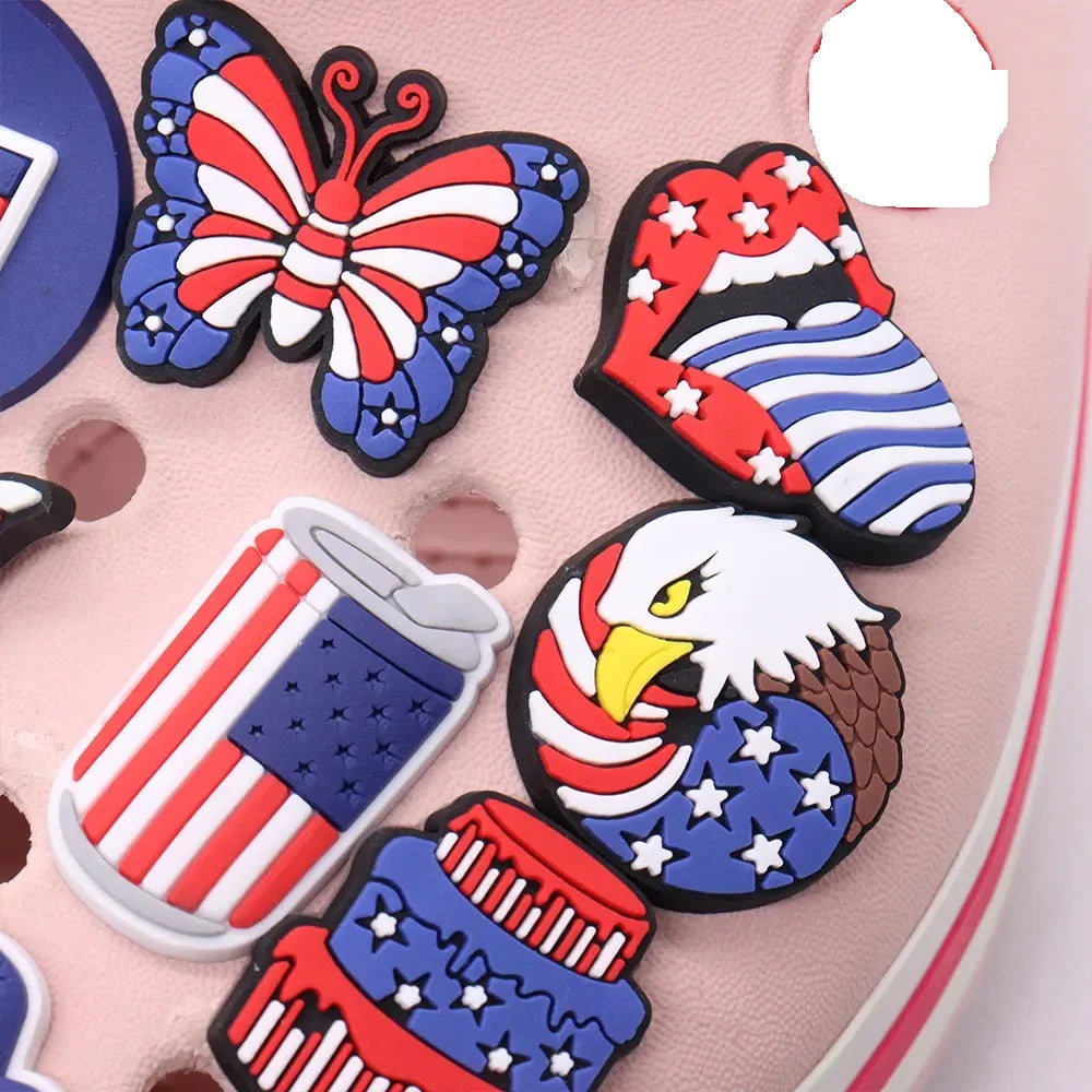 1-19PCS America Football Drinks USA Flower Statue of Liberty PVC Shoe Decoration Buckle Charms Clog Pin Hole Slipper Accessories