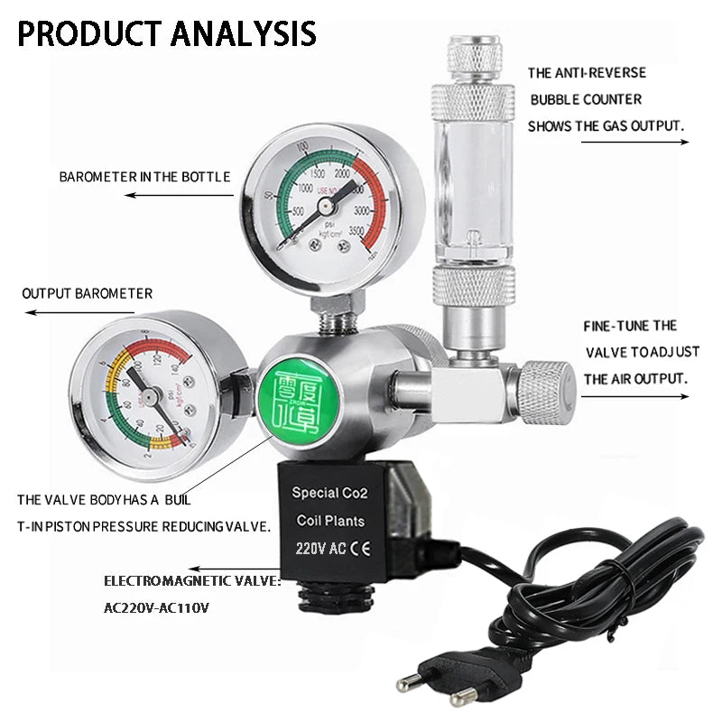 DIY Aquarium CO2 Regulator Magnetic Solenoid Kit Check Valve Fish Tank Accessories CO2 Control System Reactor Generator Set